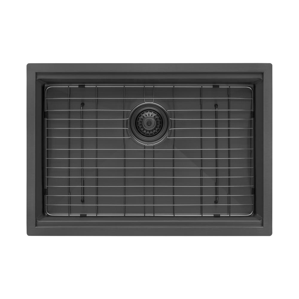 27in Black Stainless Steel Workstation Undermount Kitchen Sink Single Bowl. Picture 10
