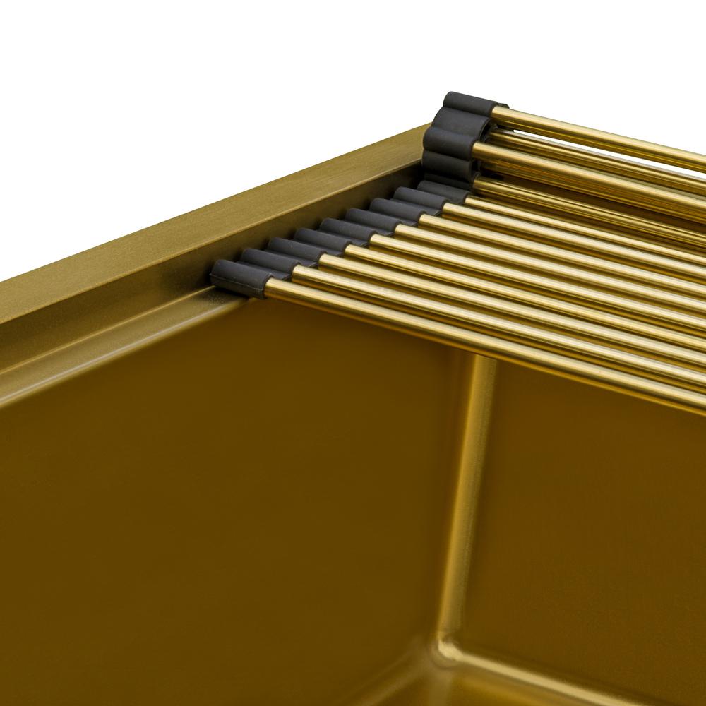 27in Polished Brass Matte Gold Workstation Undermount Kitchen Sink Single Bowl. Picture 10