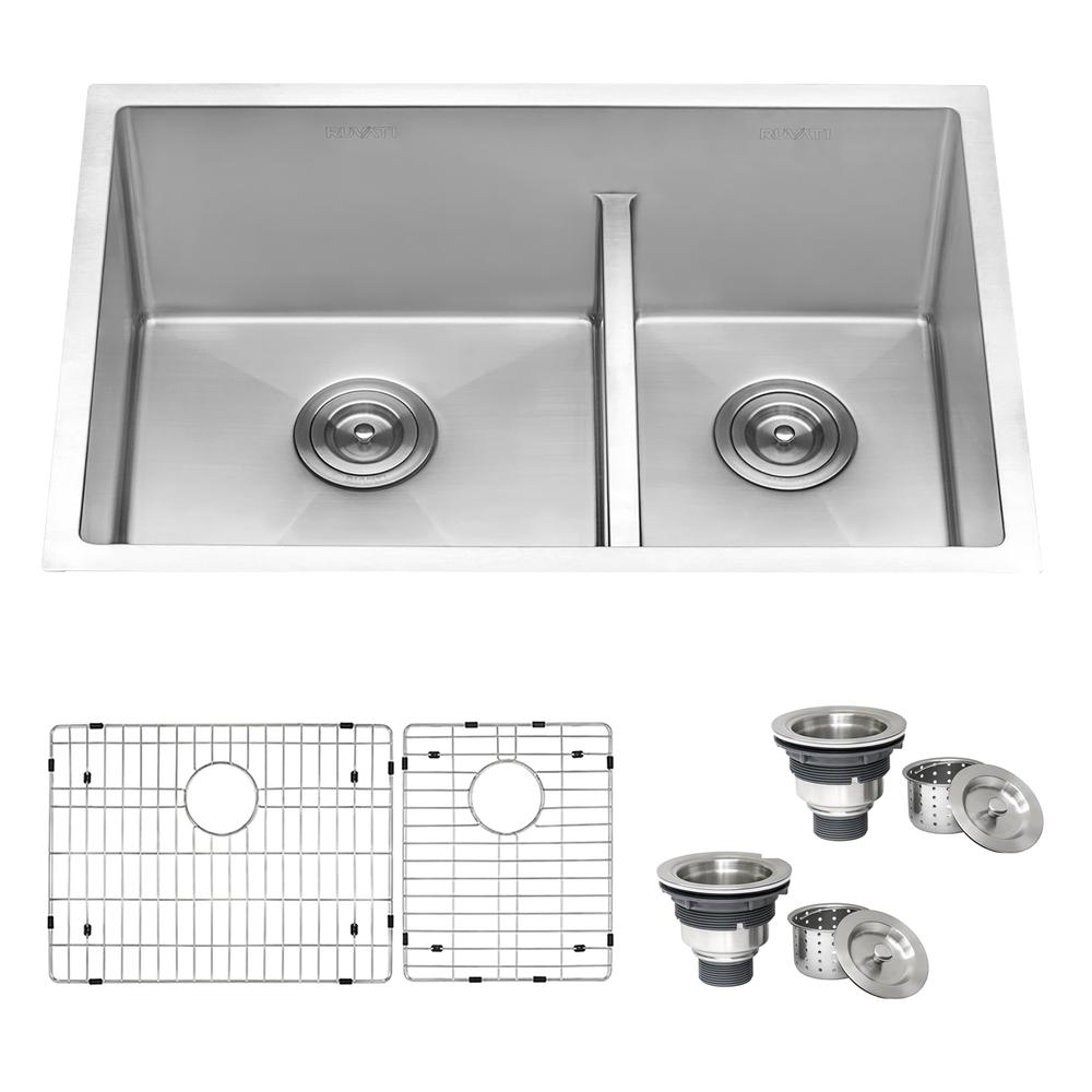 Ruvati 28-inch Low-Divide Undermount 16 Gauge Kitchen Sink. Picture 1