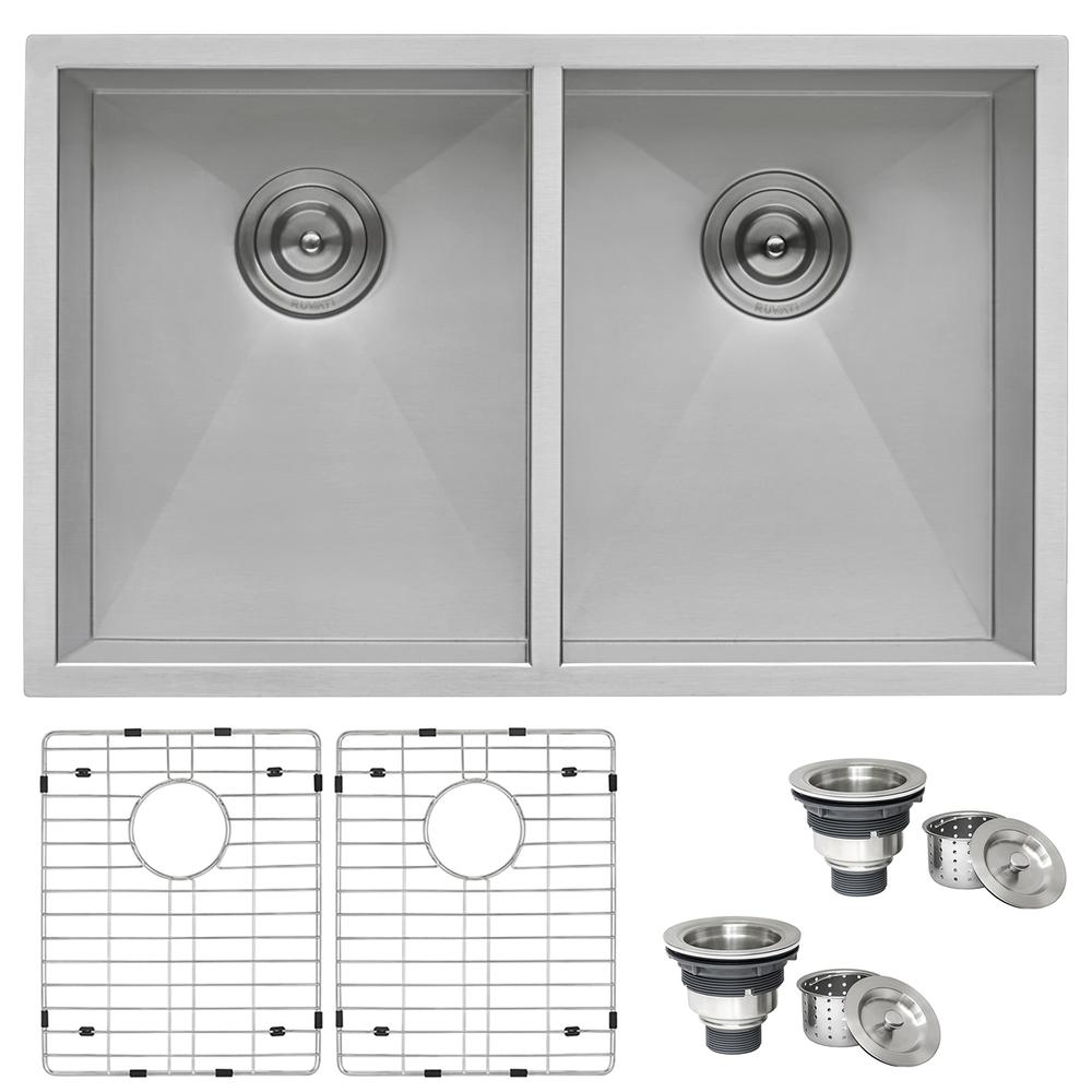 Ruvati 30-inch Undermount 50/50 Double Bowl Zero Radius 16 Gauge Kitchen Sink. Picture 1