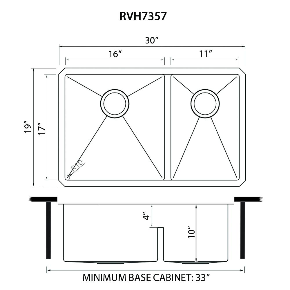 Ruvati 30-inch Low-Divide Undermount Double Bowl 16 Gauge Kitchen Sink. Picture 9