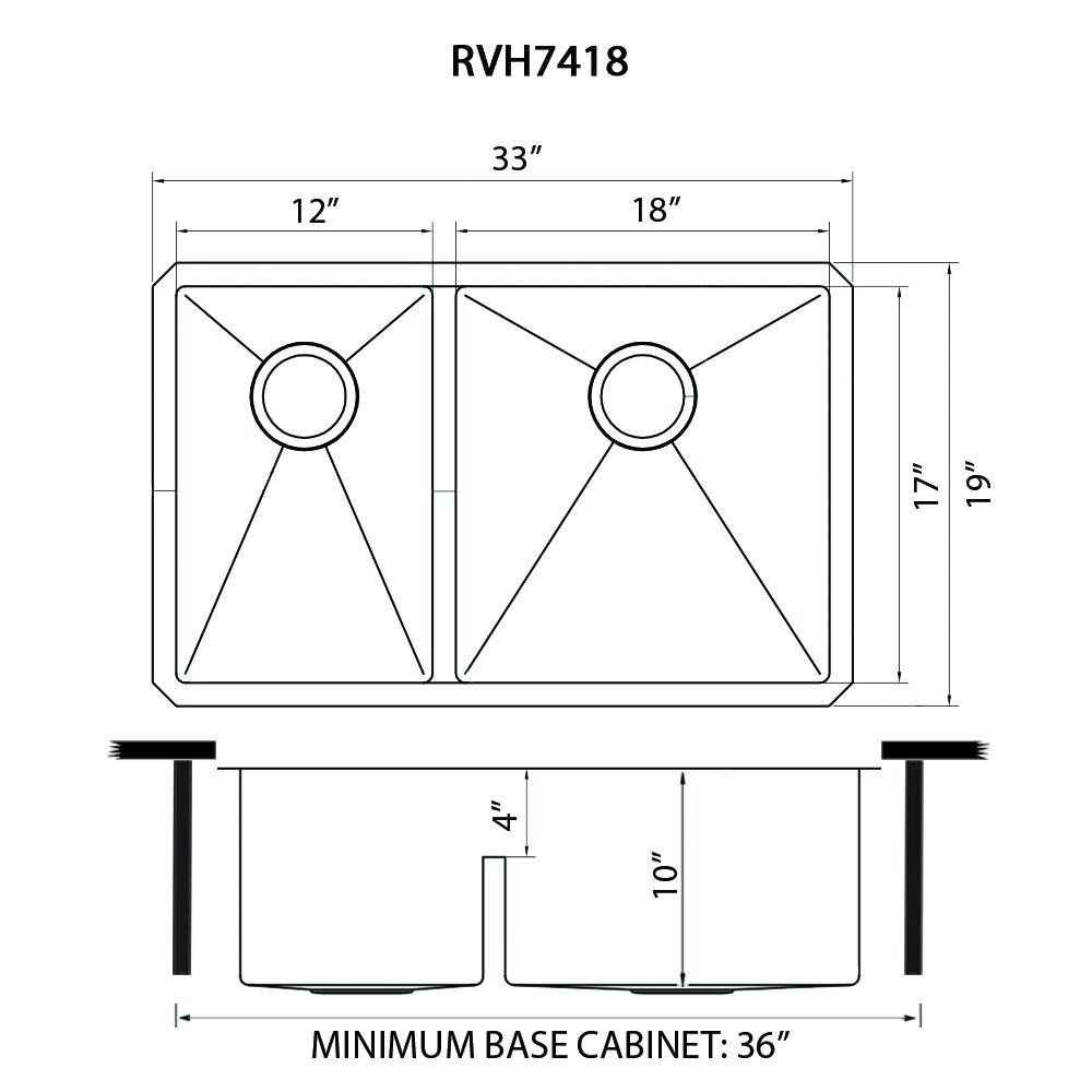 Ruvati 33-inch Low-Divide Undermount Kitchen Sink. Picture 10