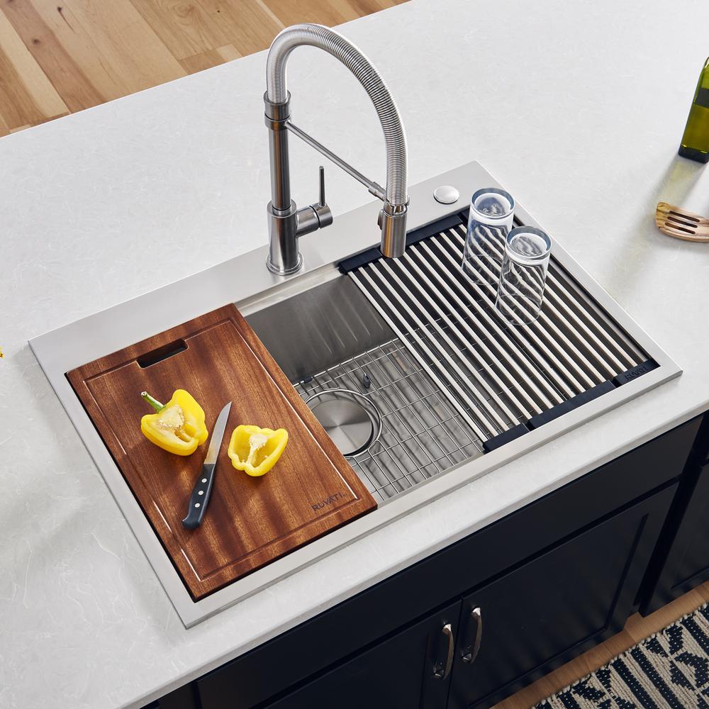 Ruvati 33 x 22 inch 16 Gauge Rounded Corners Kitchen Sink Single Bowl. Picture 13