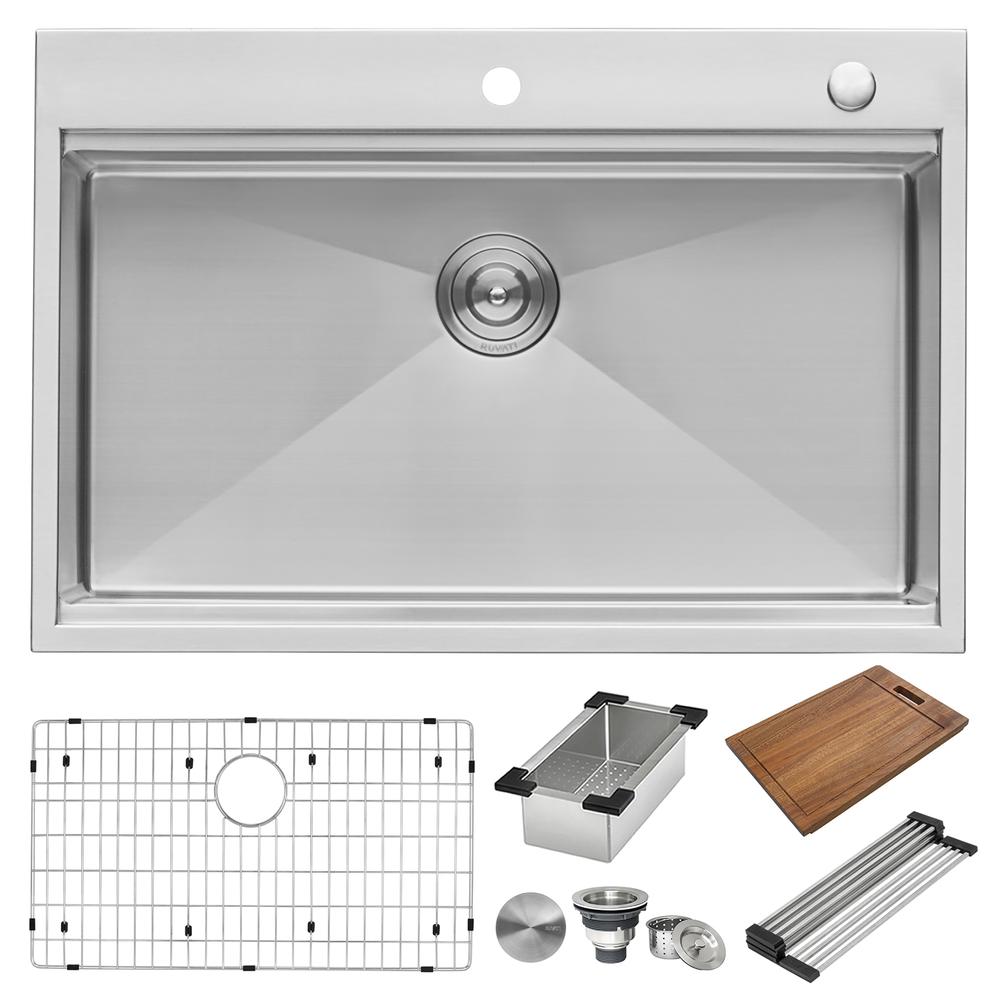 Ruvati 33 x 22 inch 16 Gauge Rounded Corners Kitchen Sink Single Bowl. Picture 10