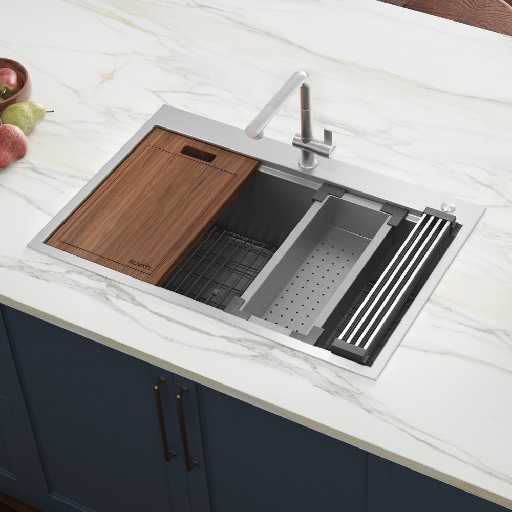 Ruvati 33 x 22 inch 16 Gauge Rounded Corners Kitchen Sink Single Bowl. Picture 16