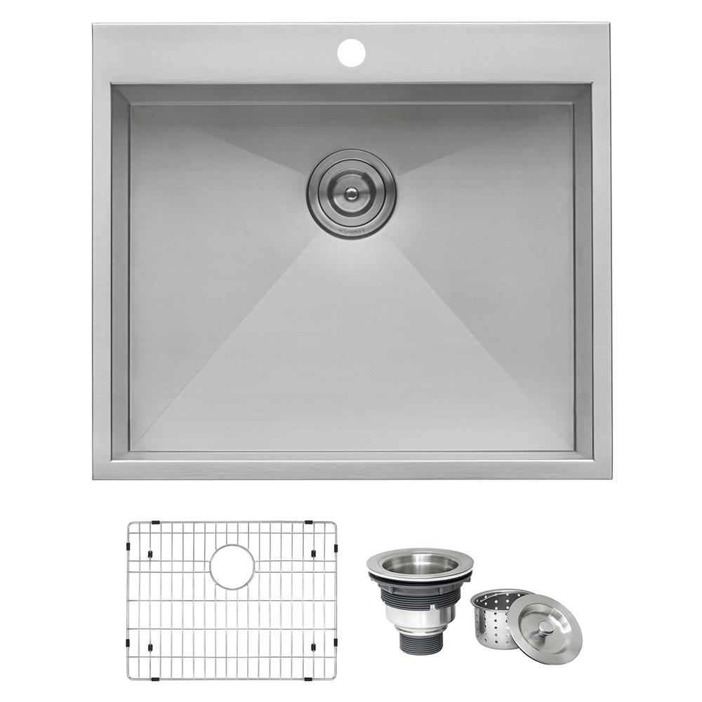 Ruvati 25" Drop-in Topmount 16 Gauge Stainless Steel Single Bowl Kitchen Sink. Picture 1