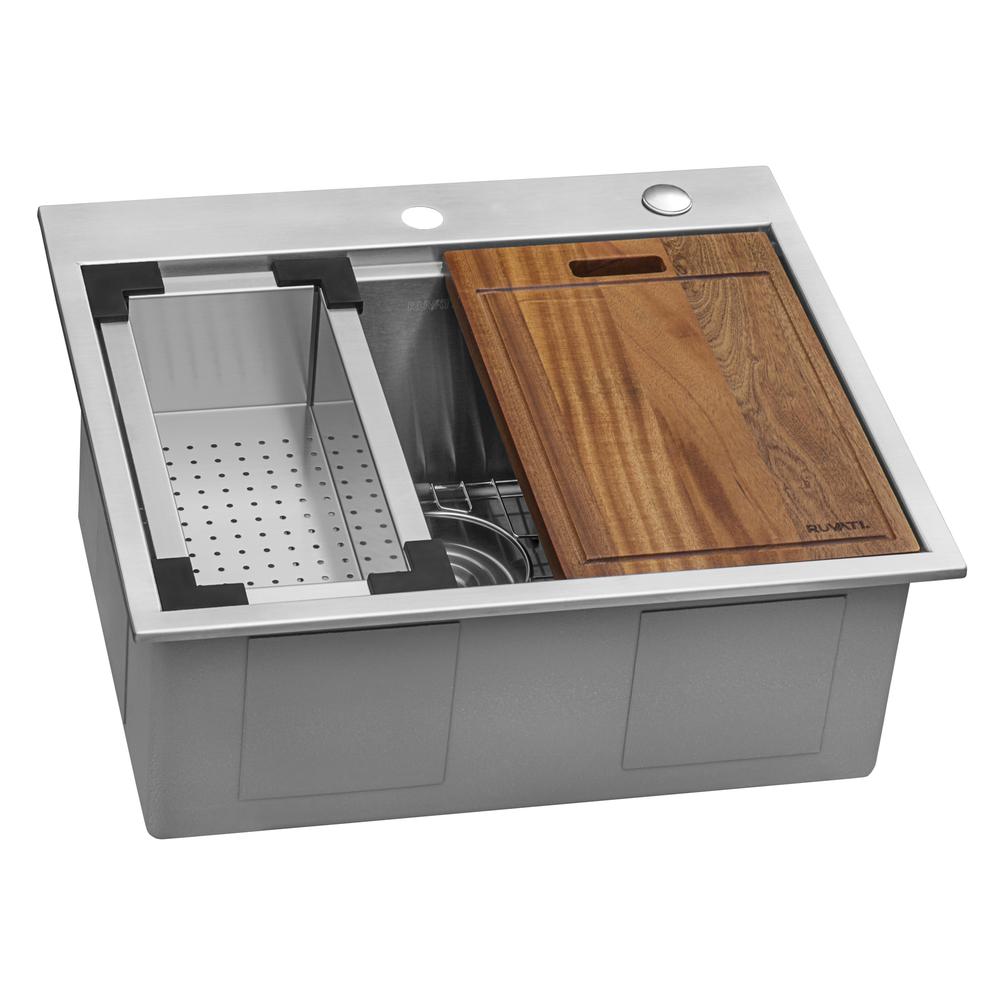 Ruvati 25 x 22 inch Workstation Topmount 16 Gauge Ledge Kitchen Sink Single Bowl. Picture 2