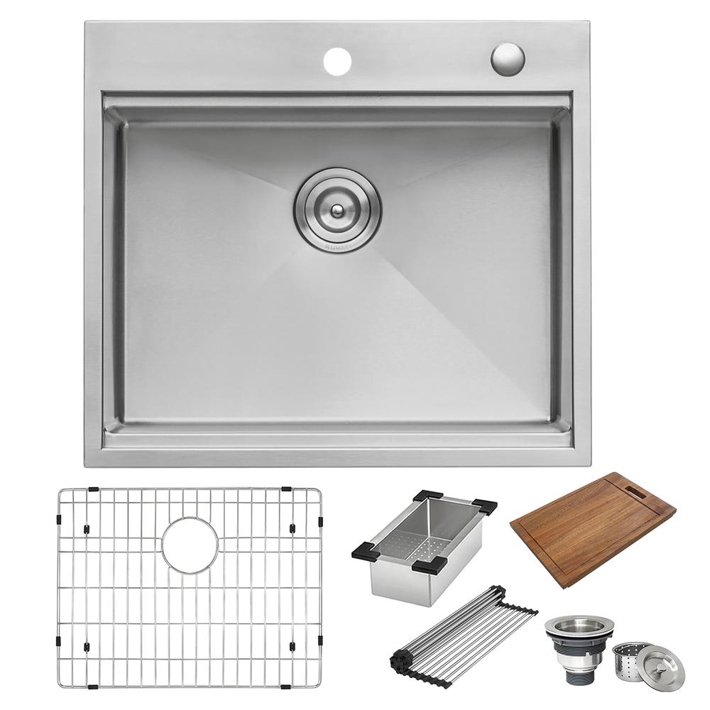 Ruvati 25 x 22 inch Workstation Topmount 16 Gauge Ledge Kitchen Sink Single Bowl. Picture 4