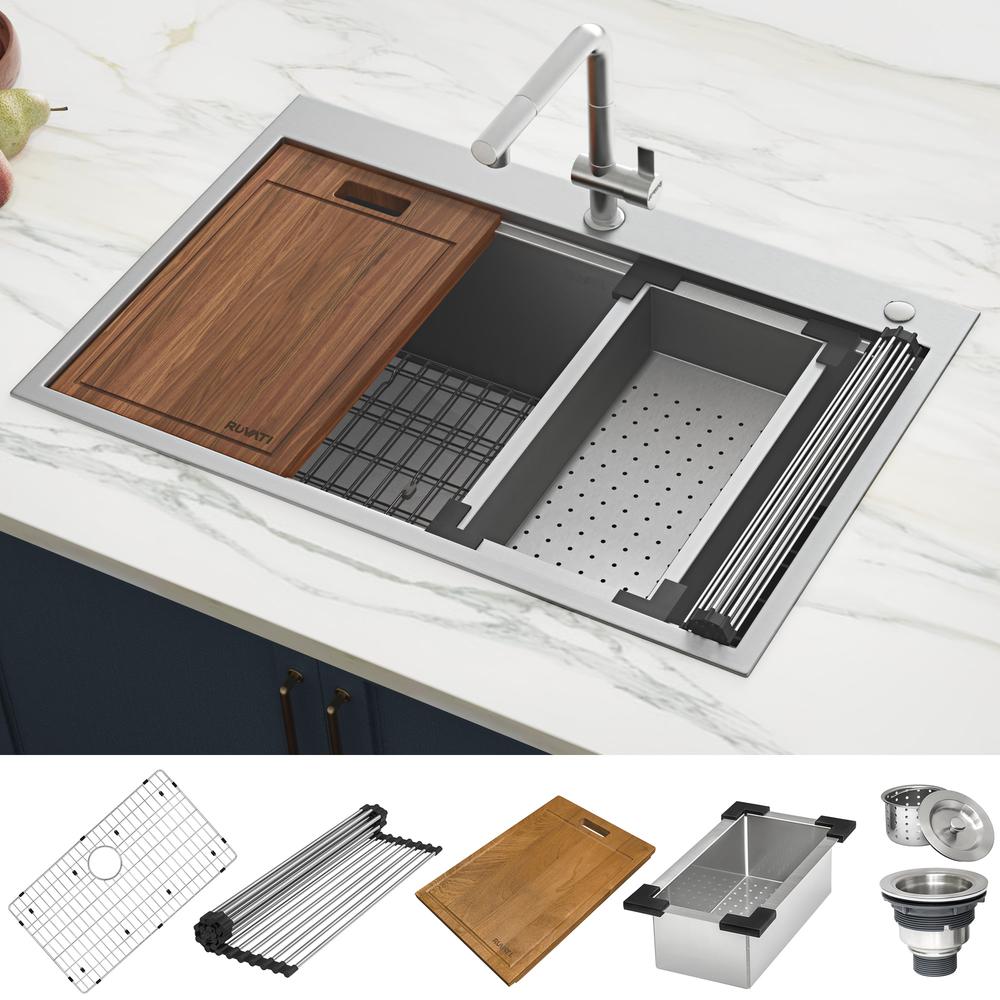 Ruvati 30 x 22 inch Workstation Topmount 16 Gauge Ledge Kitchen Sink Single Bowl. Picture 8