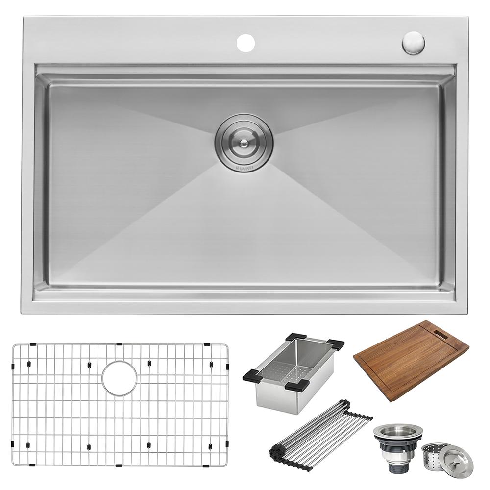 Ruvati 30 x 22 inch Workstation Topmount 16 Gauge Ledge Kitchen Sink Single Bowl. Picture 4