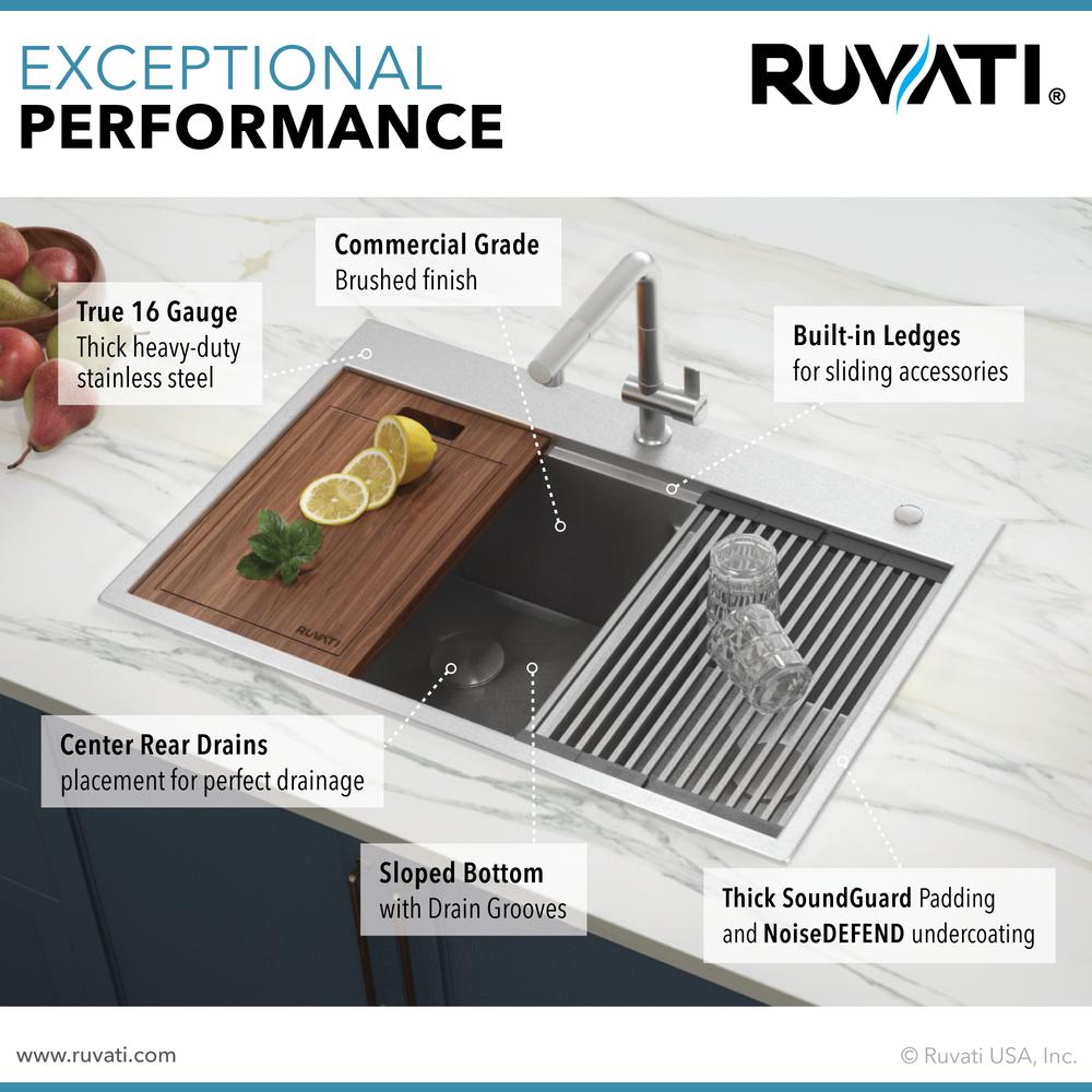 Ruvati 33 x 22 inch Workstation Bowl Topmount 16 Gauge Ledge Kitchen Sink. Picture 14