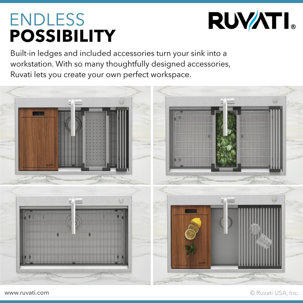 Ruvati 33 x 22 inch Workstation Drop-in 40/60 Double Bowl Topmount Kitchen Sink. Picture 15
