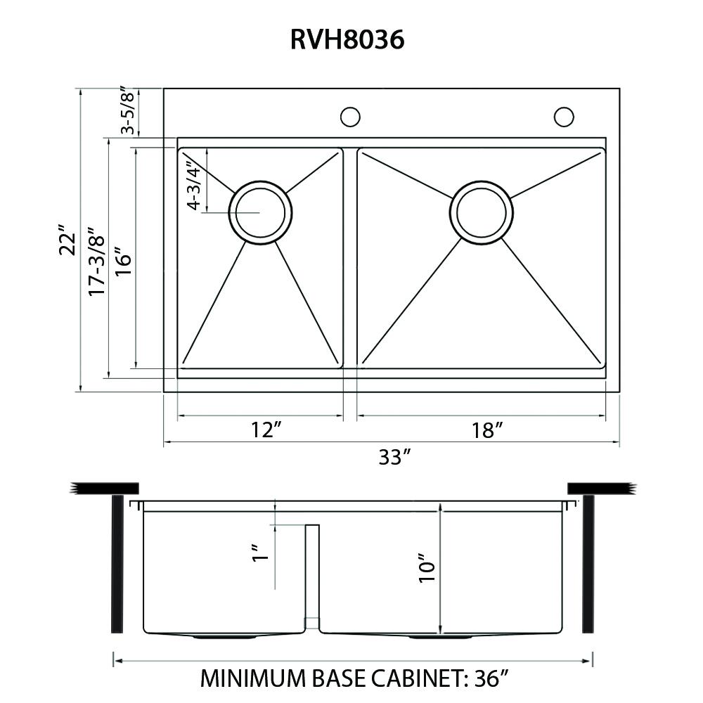 Ruvati 33 x 22 inch Workstation Drop-in 40/60 Double Bowl Topmount Kitchen Sink. Picture 11