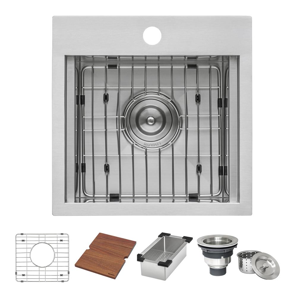 Ruvati 15 x 15 inch Workstation Drop-in Topmount Bar Prep RV Sink 16 Gauge. Picture 20