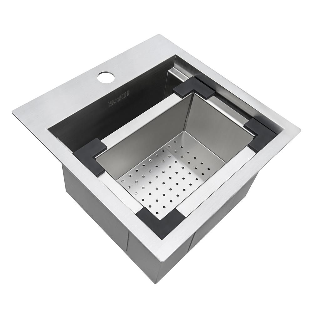 Ruvati 15 x 15 inch Workstation Drop-in Topmount Bar Prep RV Sink 16 Gauge. Picture 14
