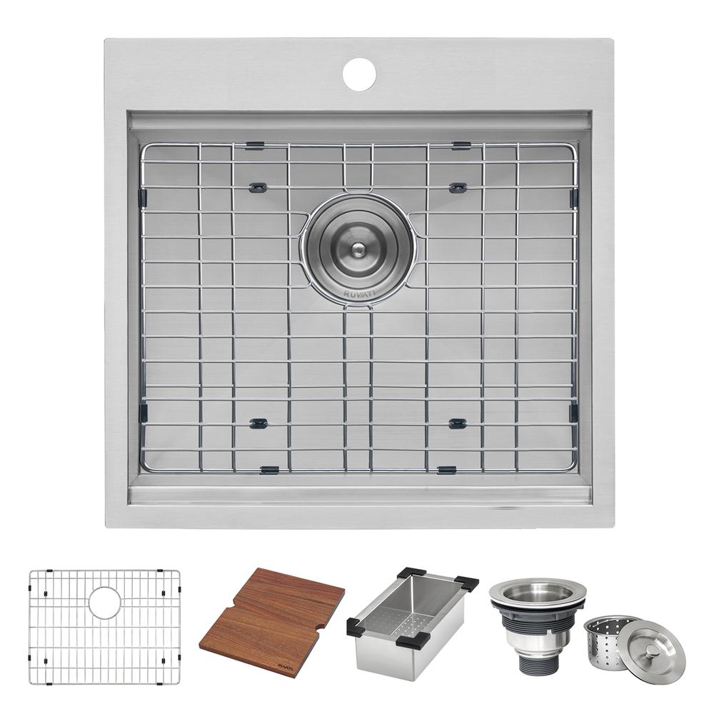 Ruvati 21 x 20 in RV Workstation Drop-in Topmount Bar Prep Kitchen Sink 16 Gauge. Picture 6