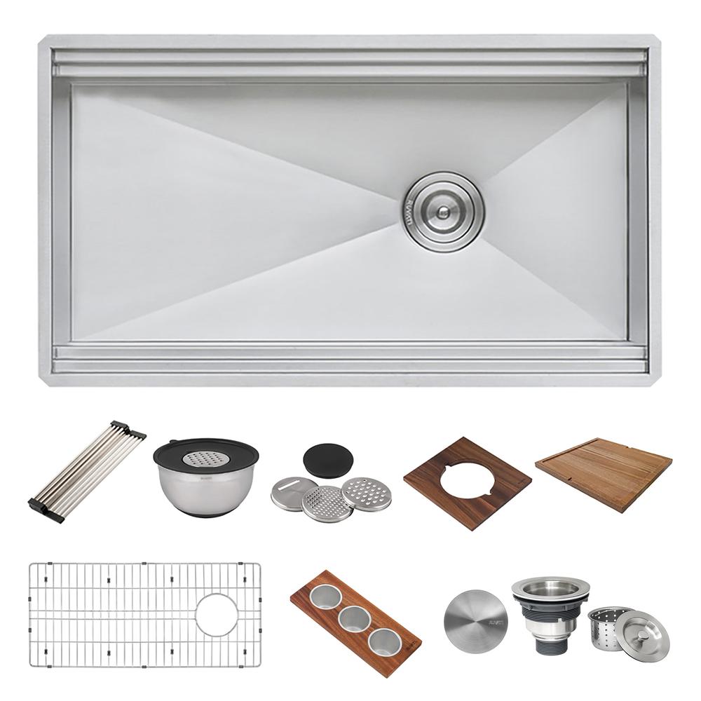 Ruvati 33-inch Workstation Two-Tiered Ledge Kitchen Sink Undermount 16 Gauge. Picture 7