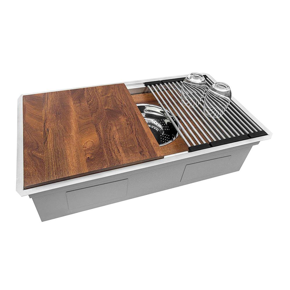 Ruvati 33-inch Workstation Two-Tiered Ledge Kitchen Sink Undermount 16 Gauge. Picture 8