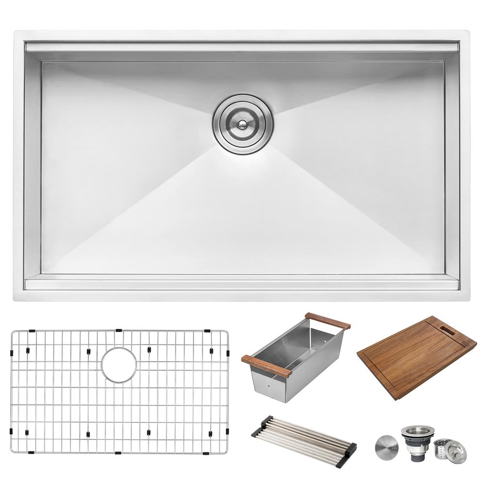 Ruvati 32-inch Workstation Ledge Undermount 16 Gauge Stainless Steel Kitchen Sink Single Bowl - RVH8300. Picture 19