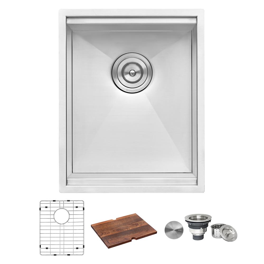 Ruvati 15" Workstation Bar Prep Sink Ledge Undermount 16 Gauge Stainless Steel Single Bowl - RVH8304. Picture 7