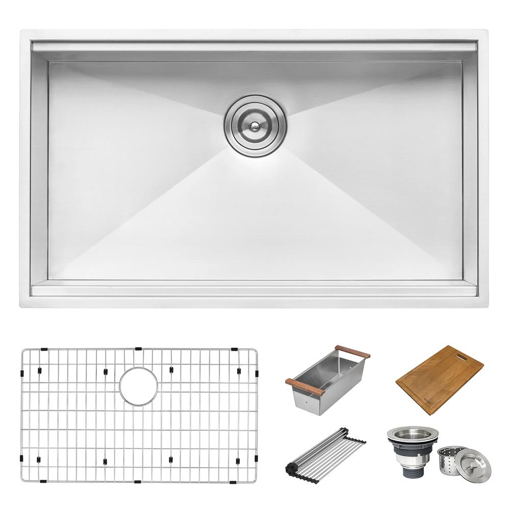 Ruvati 28-inch Workstation Ledge Undermount 16 Gauge Stainless Steel Kitchen Sink Single Bowl - RVH8309. Picture 5
