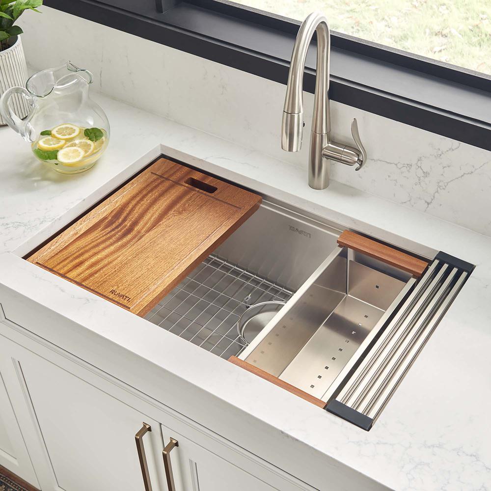 Ruvati 30-inch Workstation Ledge Undermount 16 Gauge Kitchen Sink Single Bowl. Picture 7