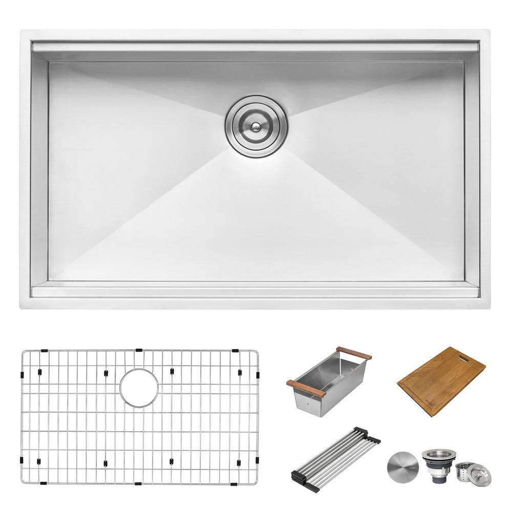 Ruvati 30-inch Workstation Ledge Undermount 16 Gauge Kitchen Sink Single Bowl. Picture 5
