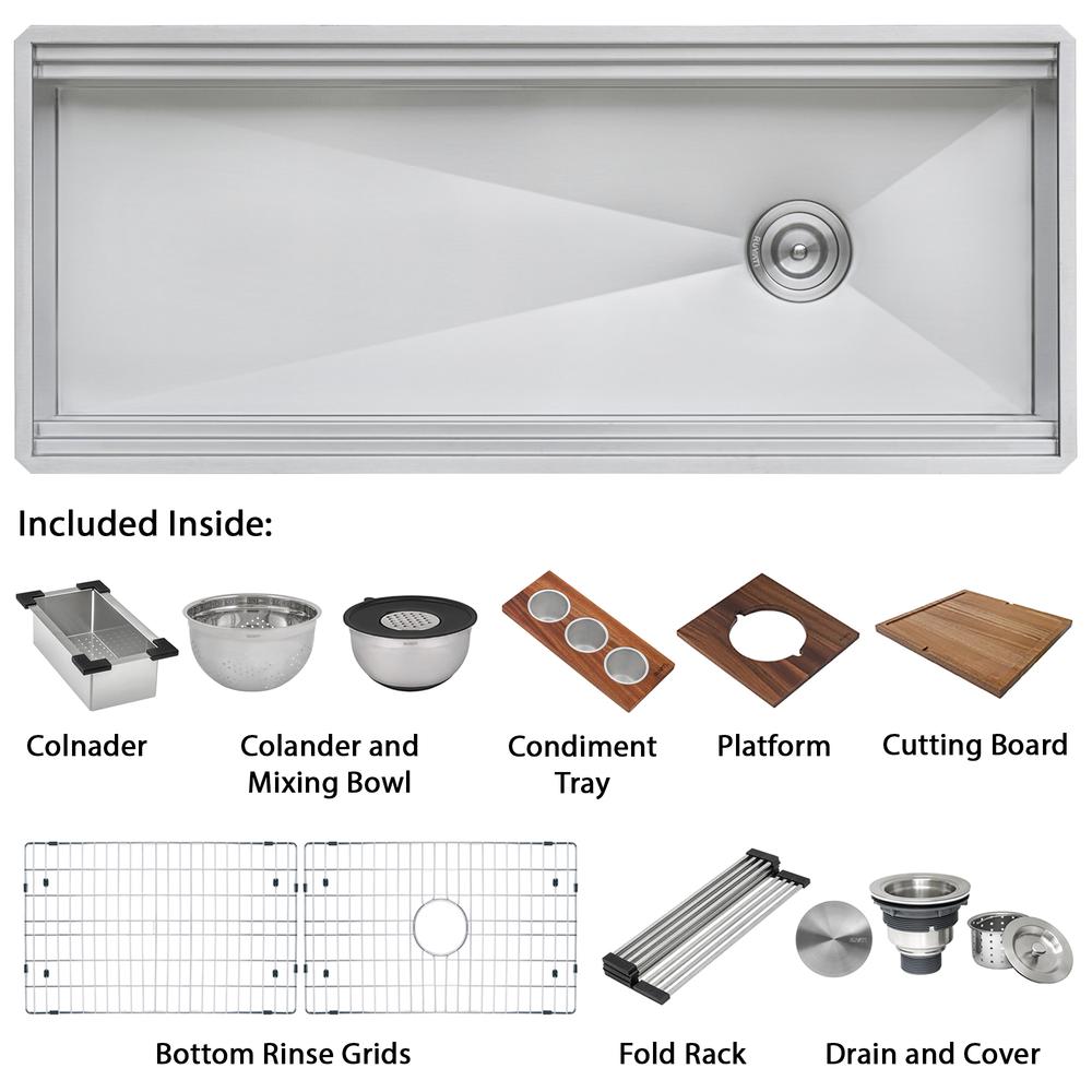 Ruvati 45-inch Workstation Two-Tiered Ledge Kitchen Sink Undermount 16 Gauge. Picture 11