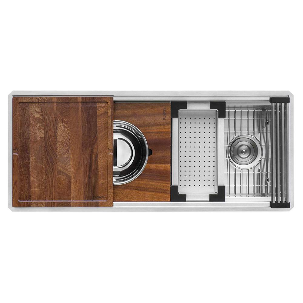 Ruvati 45-inch Workstation Two-Tiered Ledge Kitchen Sink Undermount 16 Gauge. Picture 15