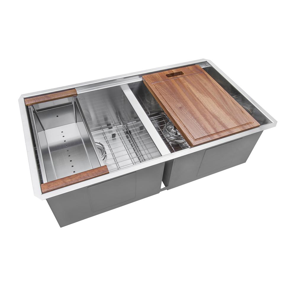 Ruvati 30in Workstation Ledge 50/50 Double Bowl Undermount 16 Gauge Kitchen Sink. Picture 2
