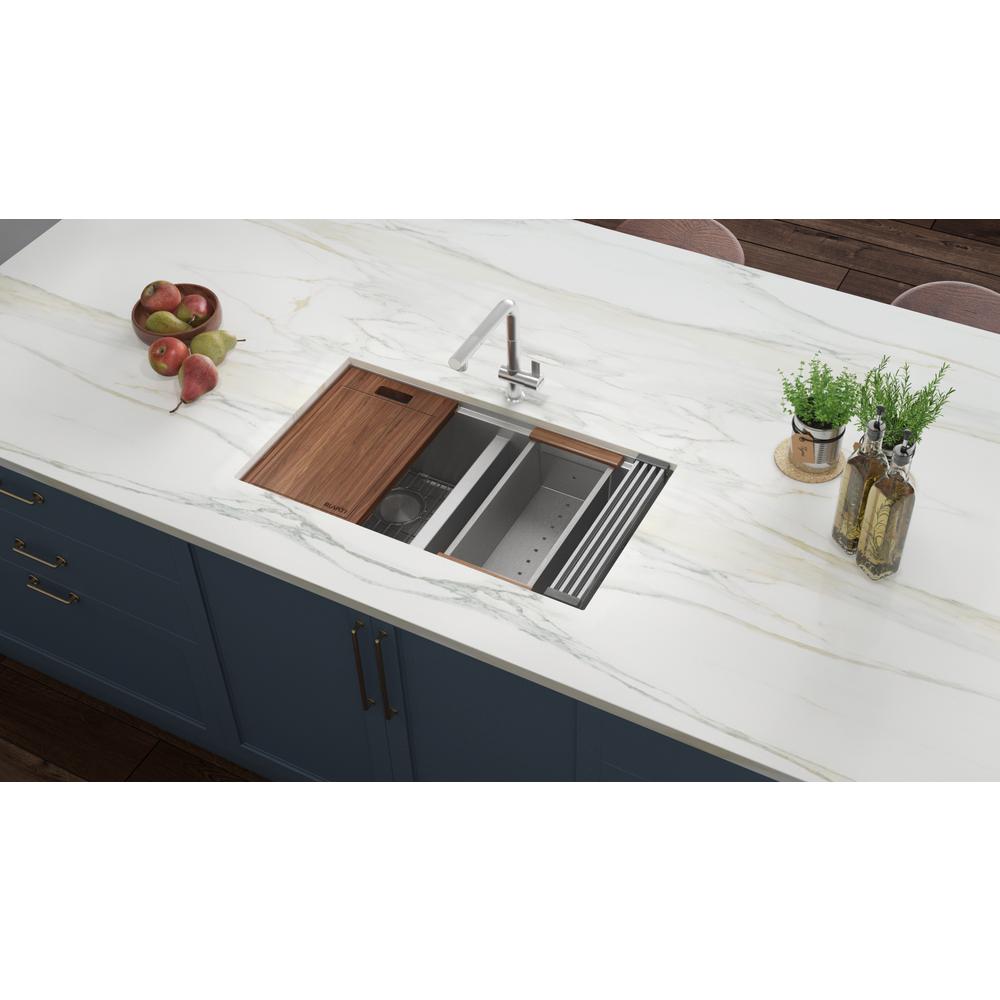 Ruvati 30in Workstation Ledge 50/50 Double Bowl Undermount 16 Gauge Kitchen Sink. Picture 23