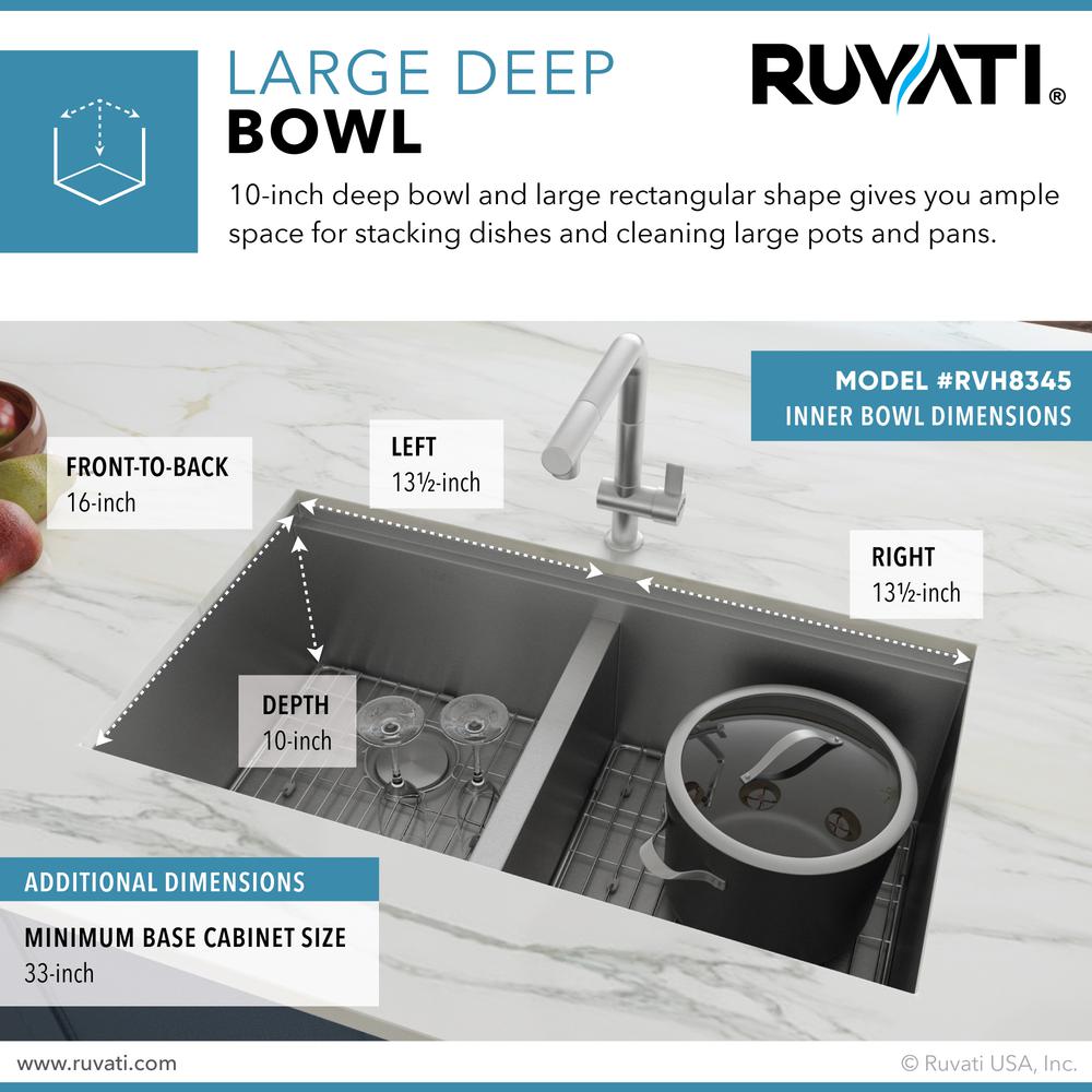 Ruvati 30in Workstation Ledge 50/50 Double Bowl Undermount 16 Gauge Kitchen Sink. Picture 24