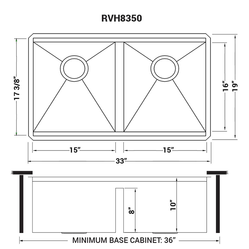 Ruvati 33in Workstation Ledge 50/50 Double Bowl Undermount 16 Gauge Kitchen Sink. Picture 10