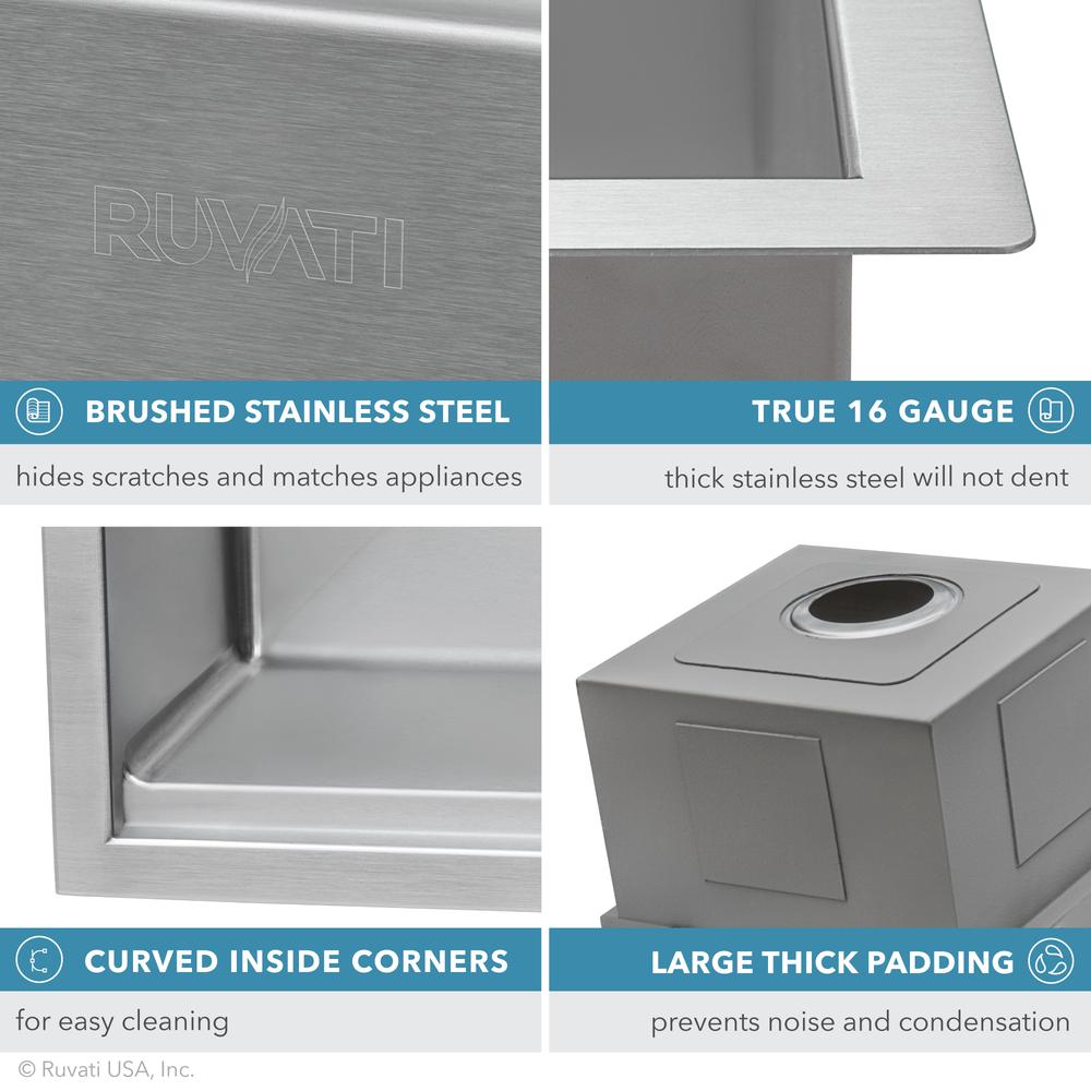 Ruvati 33in Workstation Ledge 50/50 Double Bowl Undermount Kitchen Sink. Picture 21