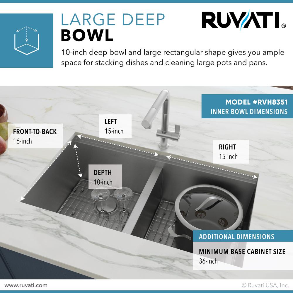 Ruvati 33in Workstation Ledge 50/50 Double Bowl Undermount Kitchen Sink. Picture 25