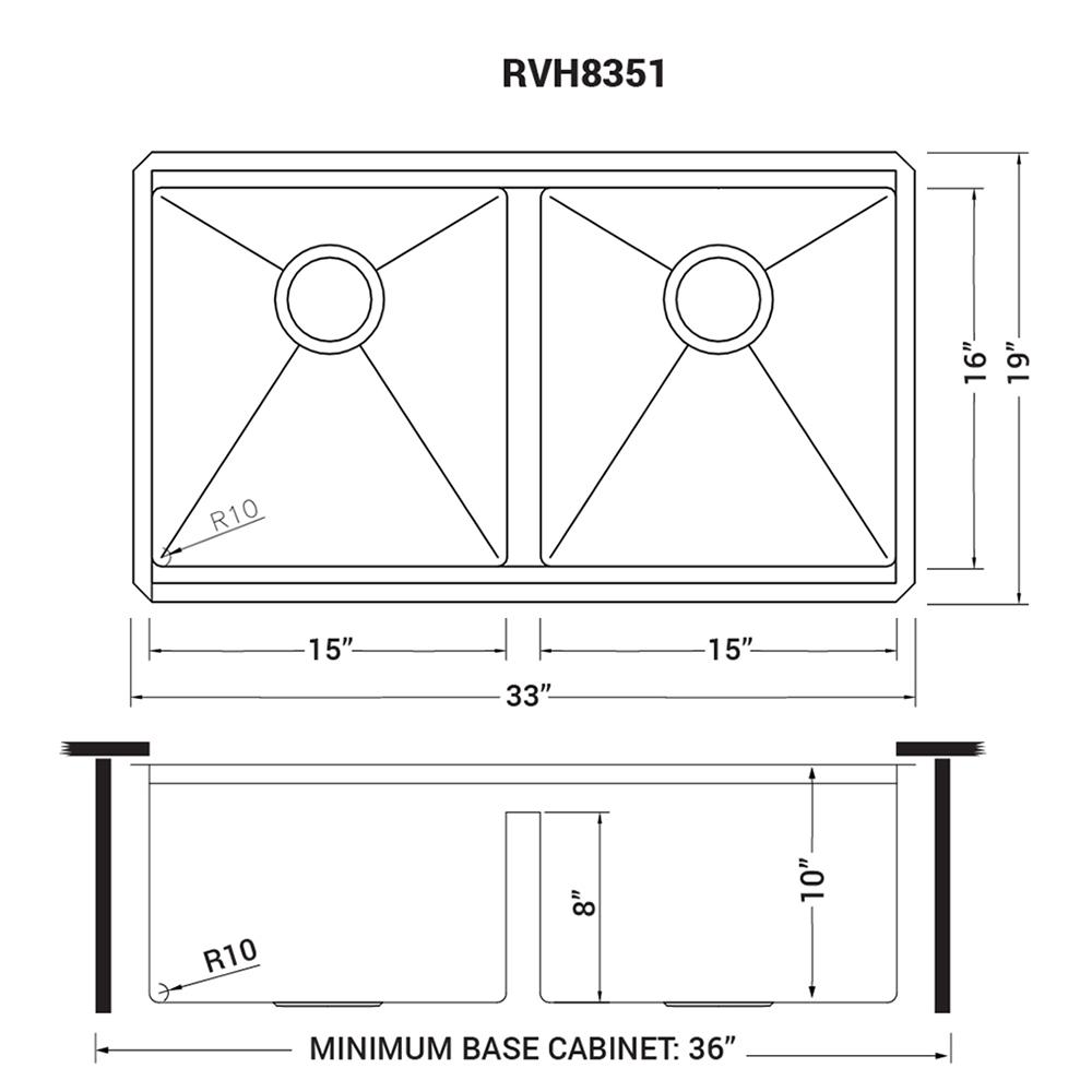 Ruvati 33in Workstation Ledge 50/50 Double Bowl Undermount Kitchen Sink. Picture 9