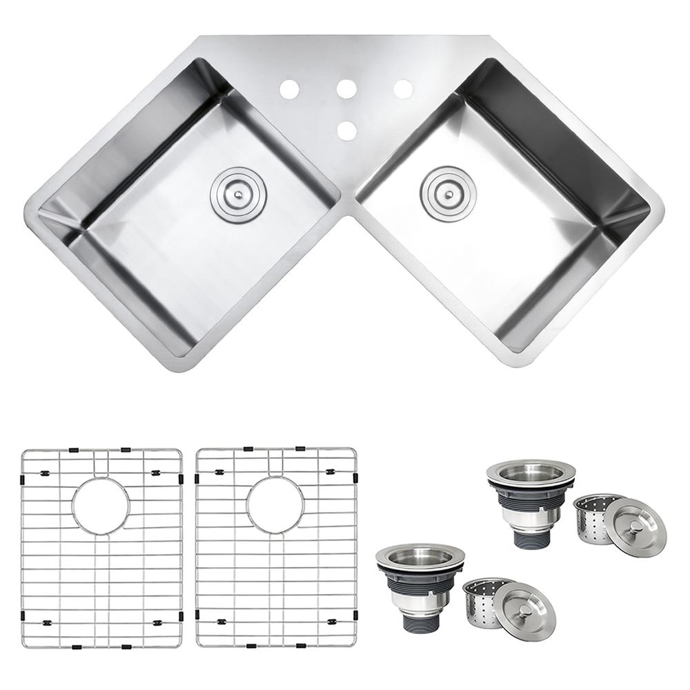 Ruvati Corner Butterfly Undermount Kitchen Sink 16 Gauge 44" Double Bowl. Picture 1