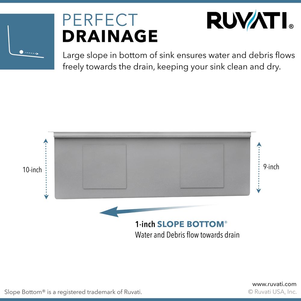 Ruvati 33-inch Slope Bottom Offset Drain Undermount 16 Gauge Kitchen Sink. Picture 15