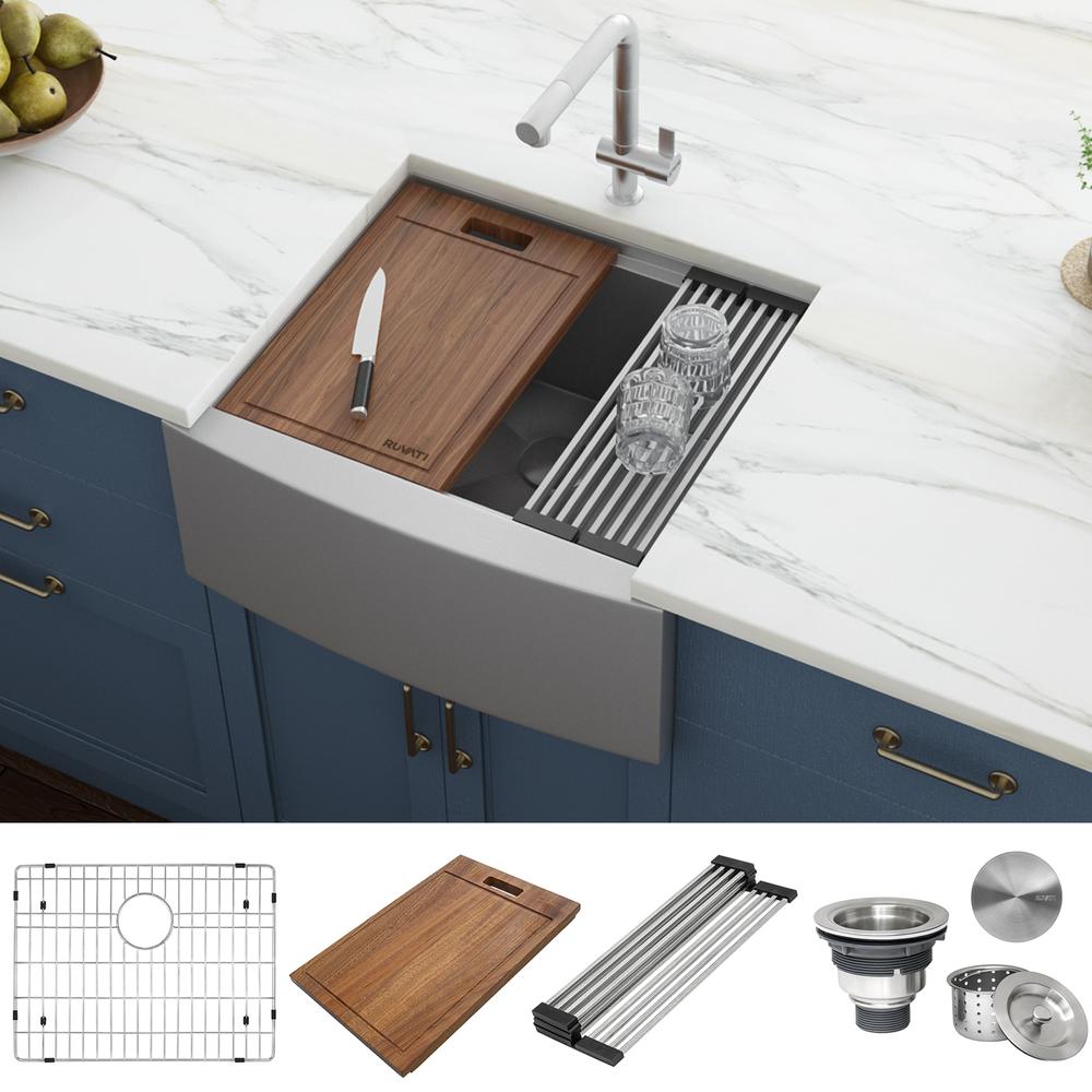 Ruvati 24-inch Apron-front Workstation Kitchen Sink 16 Gauge Single Bowl. Picture 12