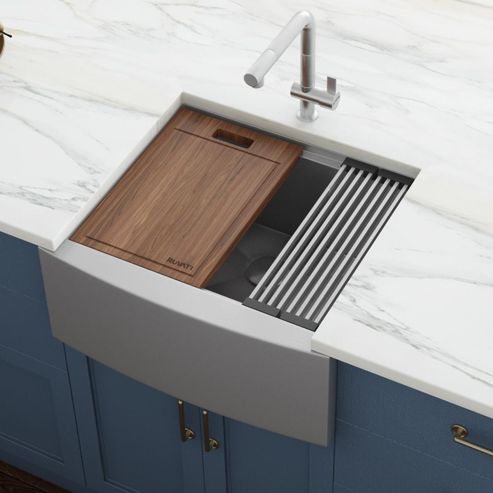 Ruvati 24-inch Apron-front Workstation Kitchen Sink 16 Gauge Single Bowl. Picture 14