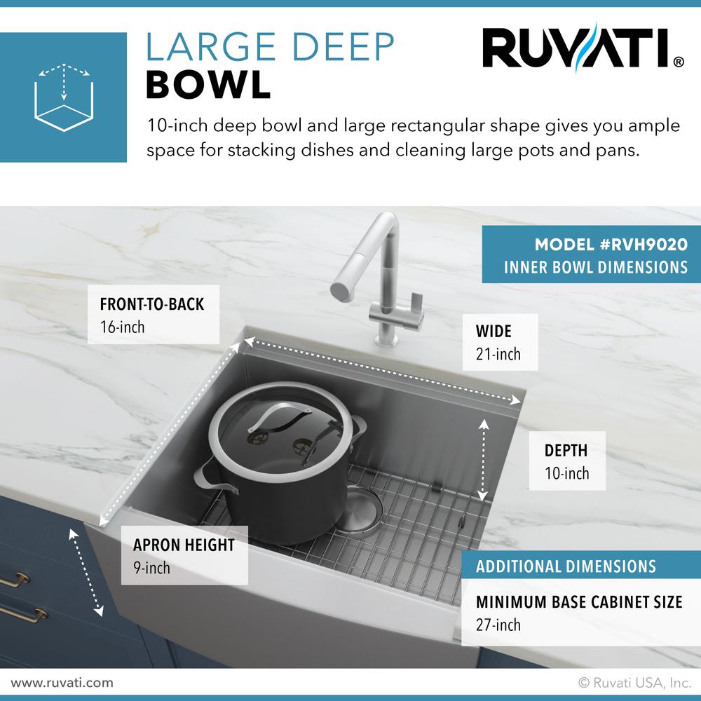 Ruvati 24-inch Apron-front Workstation Kitchen Sink 16 Gauge Single Bowl. Picture 16