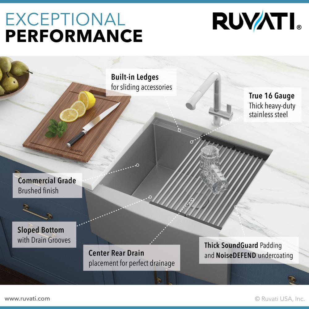 Ruvati 24-inch Apron-front Workstation Kitchen Sink 16 Gauge Single Bowl. Picture 17