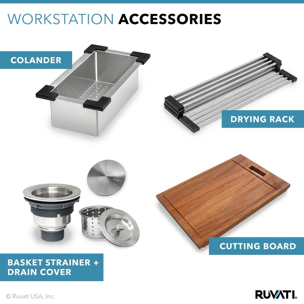 Ruvati 27-inch Apron-front Workstation Kitchen Sink 16 Gauge Single Bowl. Picture 20