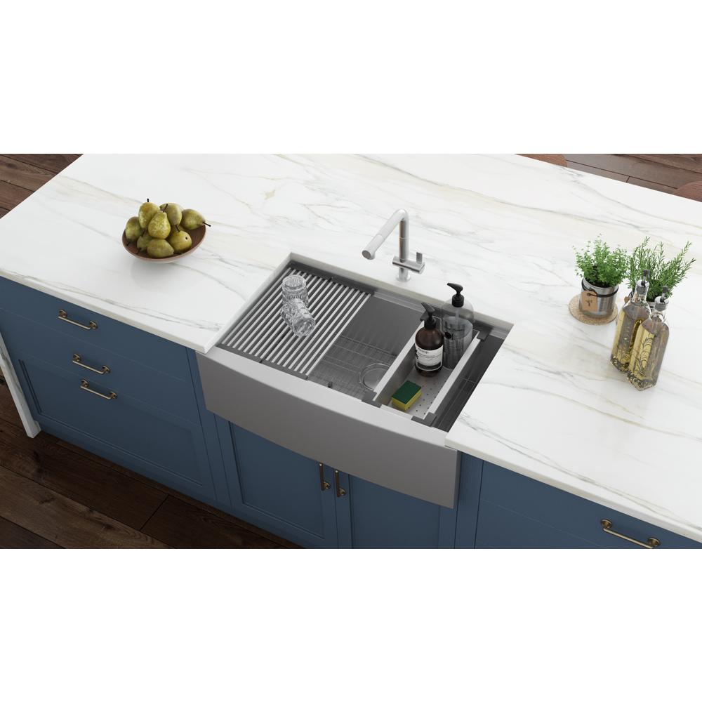 Ruvati 33-in Apron-front Workstation Farmhouse Kitchen Sink 16 Gauge Single Bowl. Picture 14