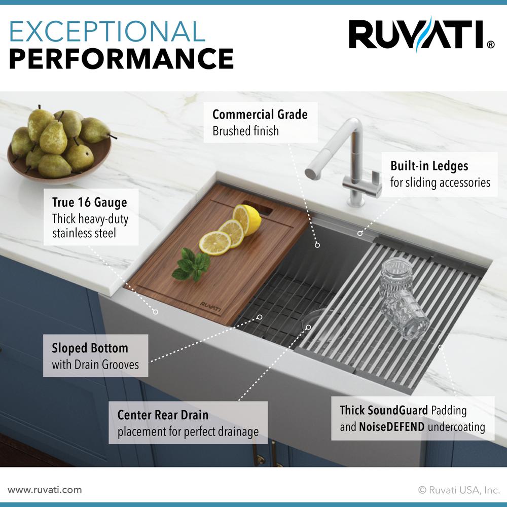 Ruvati 33-in Apron-front Workstation Farmhouse Kitchen Sink 16 Gauge Single Bowl. Picture 16