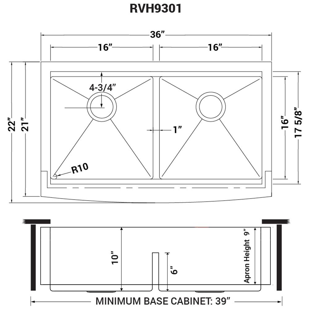 Ruvati 36" Kitchen Sink 16 Gauge. Picture 9