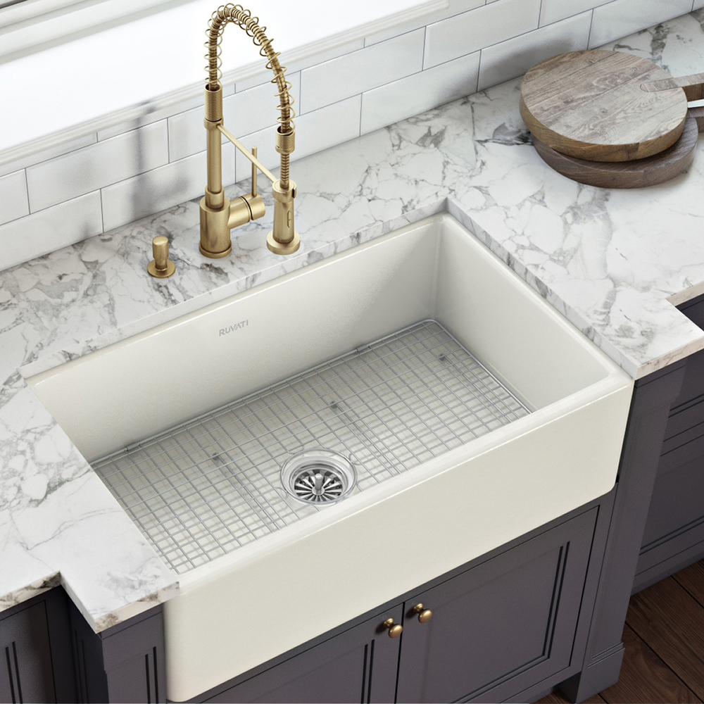 Ruvati 30 x 20 inch Fireclay Reversible Apron-Front Kitchen Sink Single Bowl. Picture 11