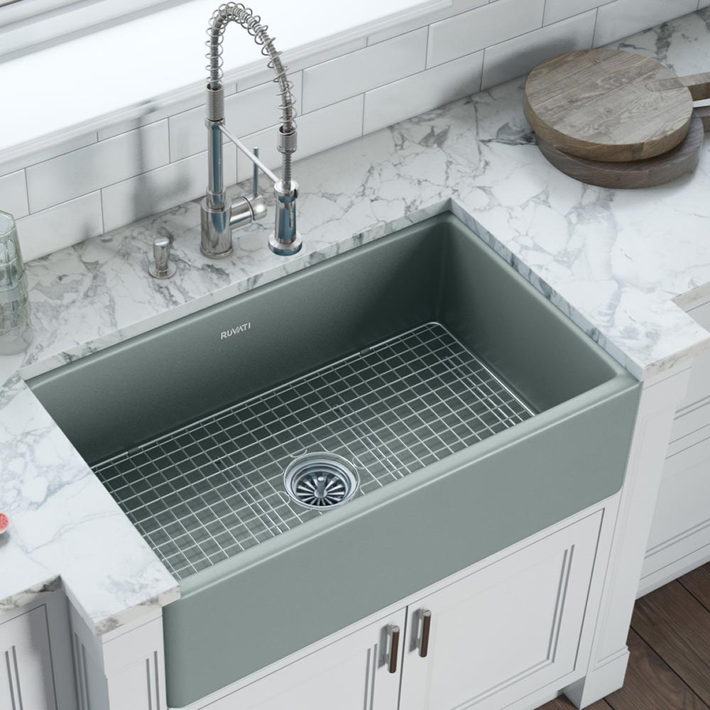 Ruvati 30 x 20 inch Fireclay Reversible Apron-Front Kitchen Sink Single Bowl. Picture 10