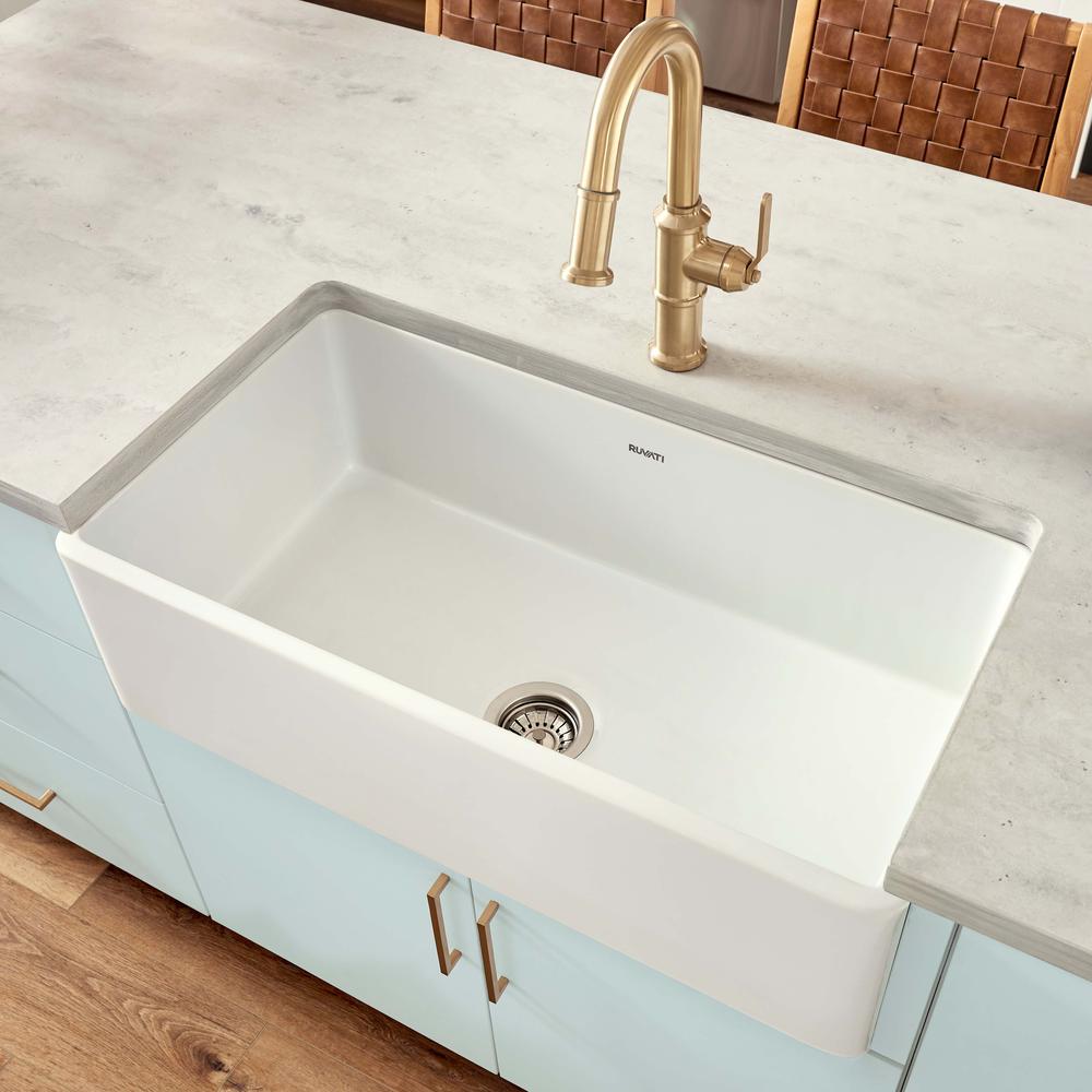 Ruvati 30 x 20 inch Fireclay Reversible Apron-Front Kitchen Sink Single Bowl. Picture 15