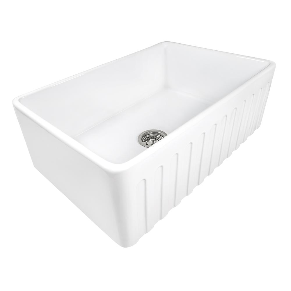 Ruvati 30 x 20 inch Fireclay Reversible Apron-Front Kitchen Sink Single Bowl. Picture 1